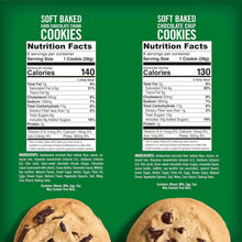 Tate's Bake Shop soft baked cookie package back with nutrition facts for two cookie types