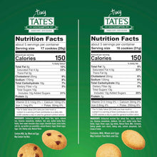 Nutrition facts panels for tiny cookies, with serving size and calories text
