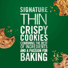 Signature thin, crisp cookies baking graphic with cookie pieces