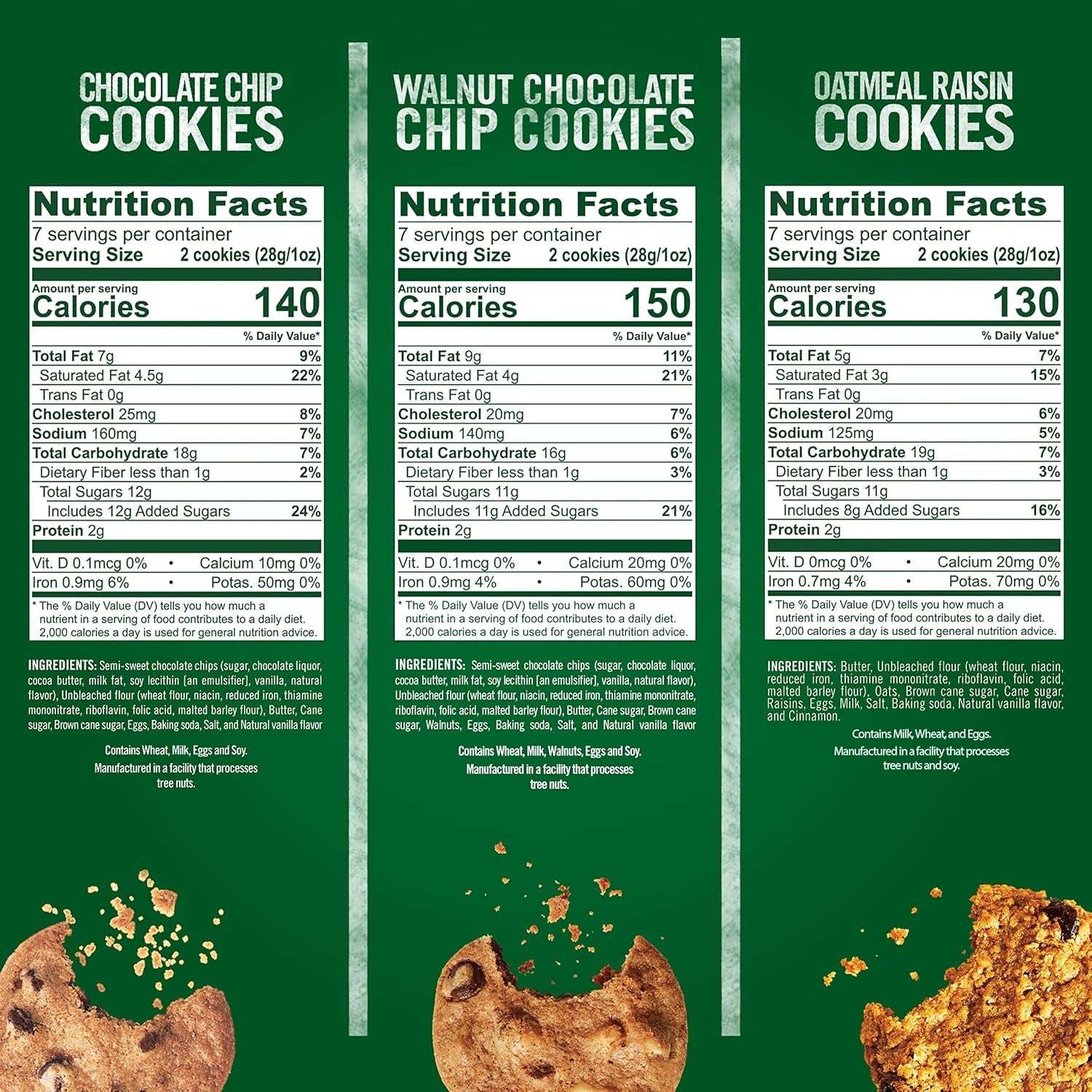 Tate's Bake Shop Variety Pack Oatmeal Raisin, Chocolate Chip & Chocolate Chip Walnut Cookies, 3 x 7 oz Bags