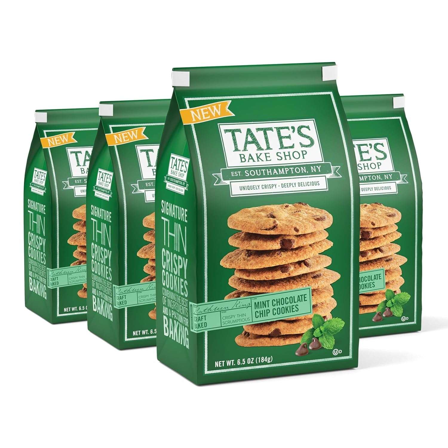 Tate's Bake Shop Mint Chocolate Chip Cookies, 4 x 6.5 oz Bags