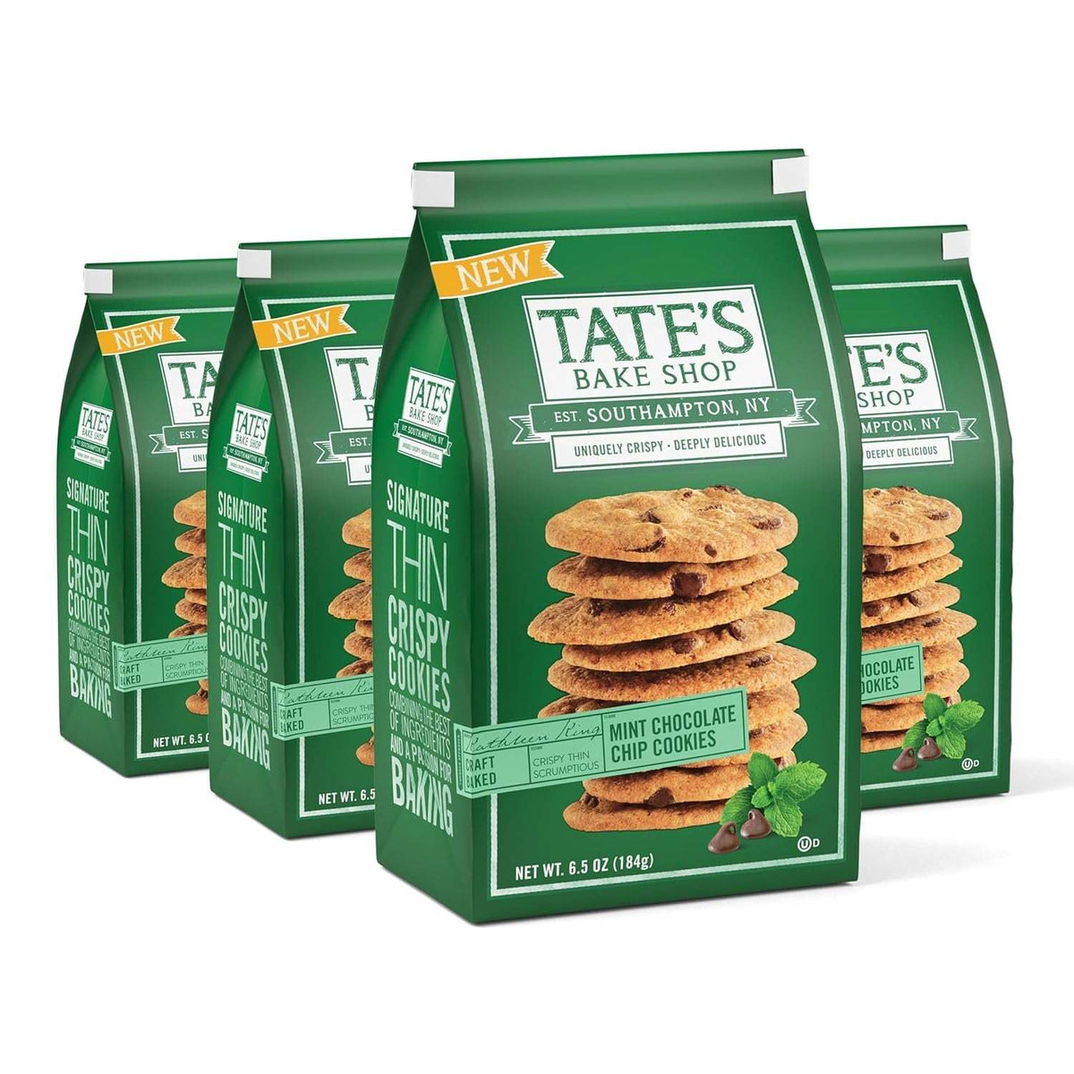 Tate's Bake Shop Mint Chocolate Chip Cookies, 4 x 6.5 oz Bags