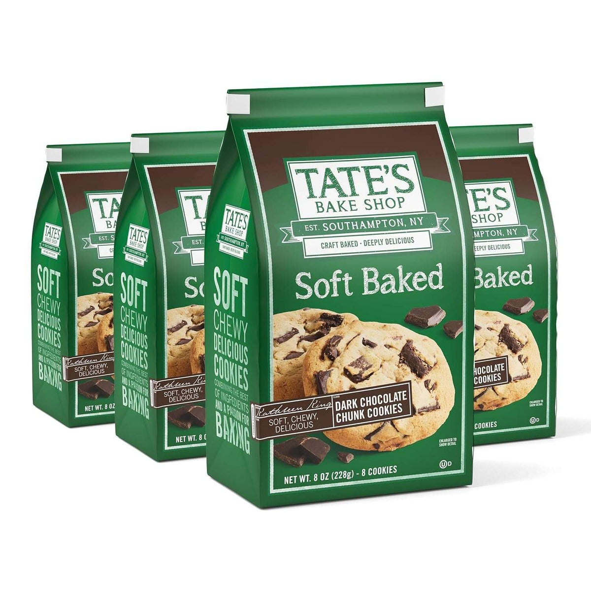Tate's Bake Shop Soft Baked Cookies Dark Chocolate Chunk, 4 x 8 oz Bags