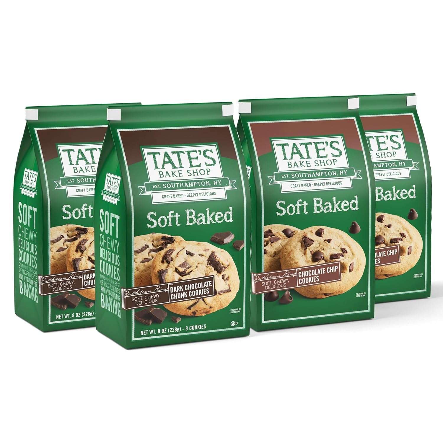 Tate's Bake Shop Soft Baked Cookies Variety Pack, Dark Chocolate Chunk & Chocolate Chip, 4 x 8 oz Bags
