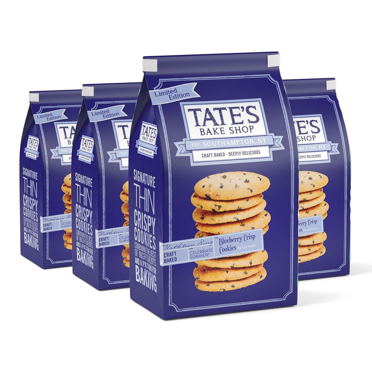 Tate's Bake Shop Blueberry Crisp Cookies Limited Edition – Thin & Crispy Cookies (4 x 7 oz Bags)