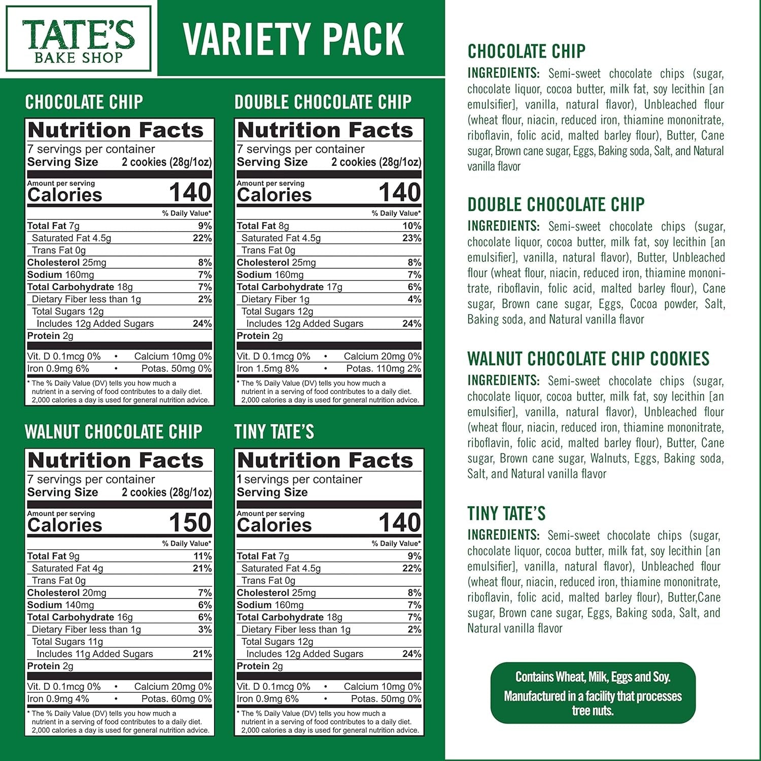 Tate's Bake Shop Chocolate Chip Cookies Variety Pack, 7 Bags