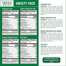 Nutrition facts and ingredients labels on cookie variety pack panel
