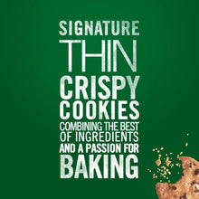 Thin crispy cookies promotional graphic with large text SIGNATURE THIN CRISPY COOKIES