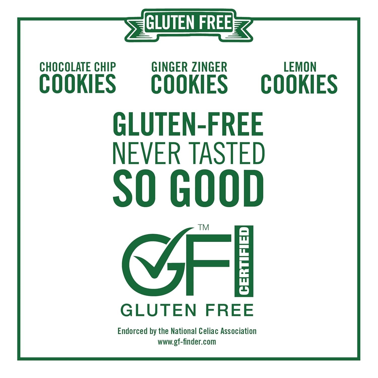 Tate's Bake Shop Gluten Free Cookies Variety Pack, Lemon, Ginger Zinger and Chocolate Chip Cookies, 4-7 oz Bags