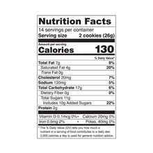 Cookie nutrition facts panel showing 130 calories per serving