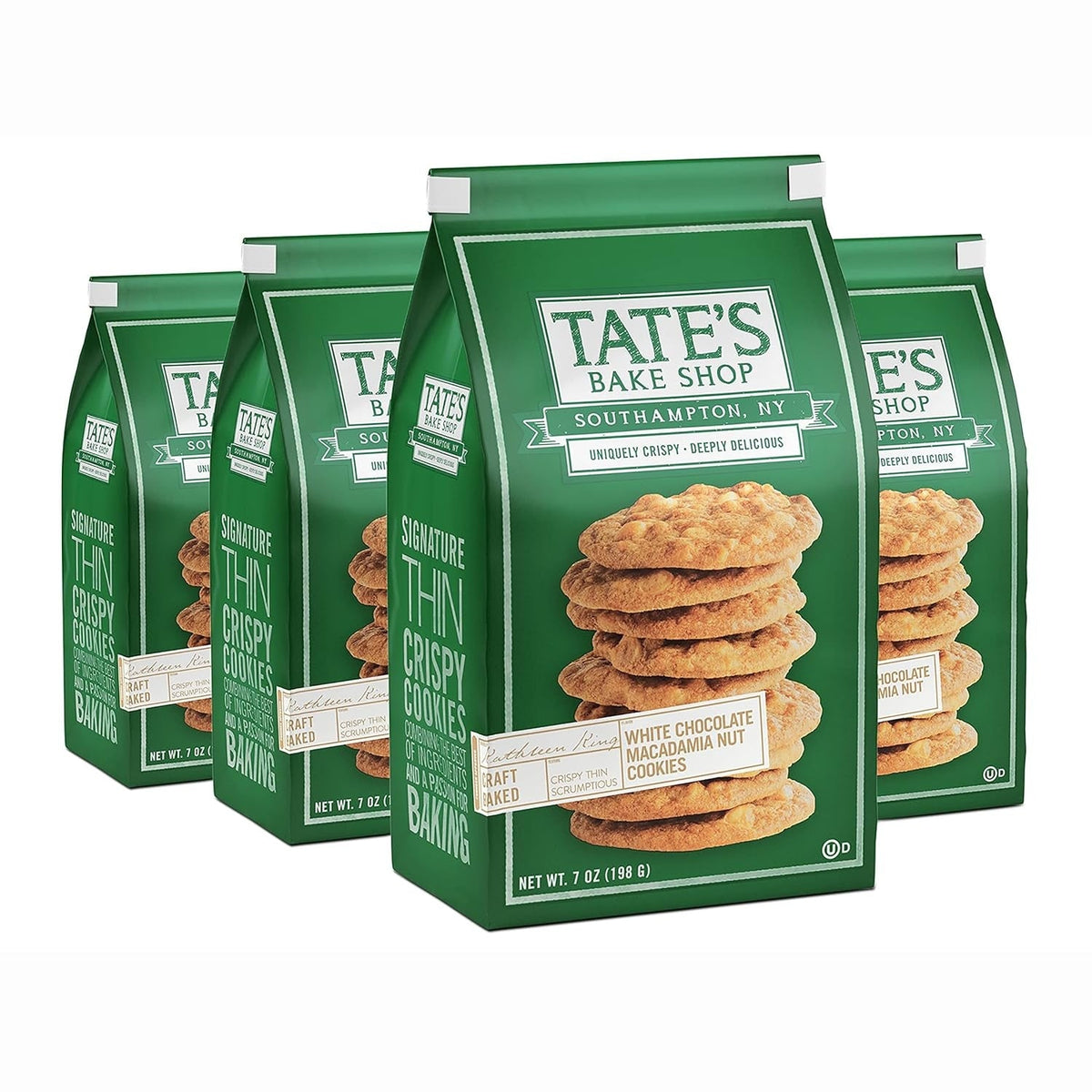 Tate's Bake Shop White Chocolate Macadamia Nut Cookies – Thin & Crispy Gourmet Cookies (4 x 7 oz Bags)