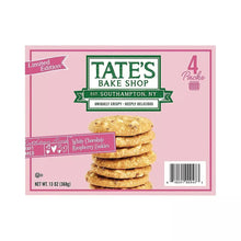 Limited edition cookie package with stack of white chocolate raspberry cookies