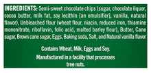 Ingredients label for semi-sweet chocolate chip cookies on green package