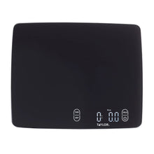 Black digital kitchen scale with LCD display and touch buttons