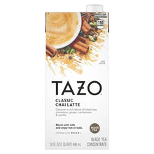 Tazo Classic Chai Latte concentrate carton, front label with chai and spices