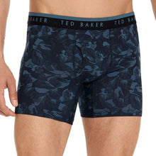 Men's boxer briefs, navy floral print with teal waistband