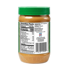 Peanut butter jar showing Nutrition Facts panel, green lid