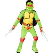 Green ninja turtle children's muscle suit with mask, belt, and twin foam swords