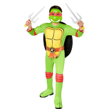 Green ninja turtle children's muscle suit with mask, belt, and foam swords