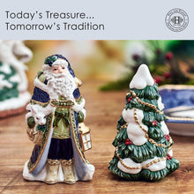 Ceramic Santa and Christmas tree salt and pepper figurine set, festive holiday character designs