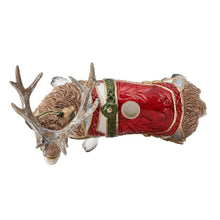 Side view deer candle holder with red saddle and round candle cup