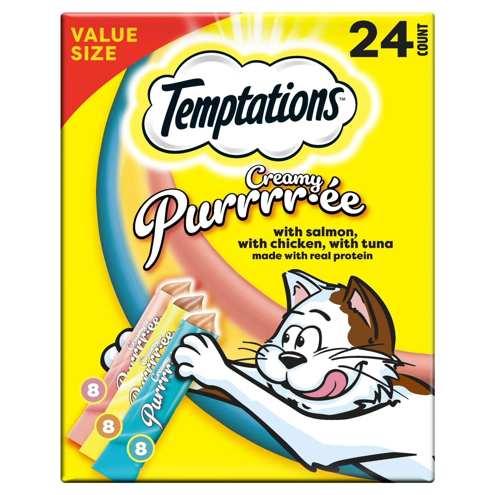 Temptations Creamy Puree Chicken, Salmon & Tuna Lickable Cat Treats, 12g Pouches (24 Pack) - USA MEGA SHOP
