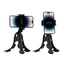 All-in-one suction tripod phone mount, black, with dual clamps and tripod legs.