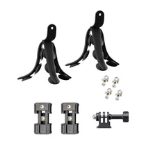 All-in-one suction tripod phone mounts, black; two tripods with screws and clamp parts.