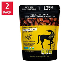 Organic pitted Deglet Noor dates 2-pack pouch, black and yellow label