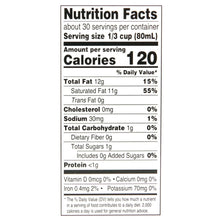 Nutrition Facts panel for coconut milk: 120 calories and 30 servings per container