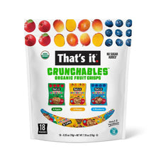 Crunchables organic fruit crisps variety pack pouch, white with 18-count graphics.