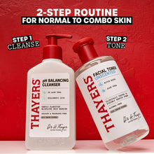 Thayers facial toner bottle with pH balancing cleanser bottle in two-step routine