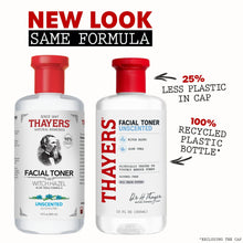 Two Thayers alcohol-free unscented witch hazel facial toner bottles side by side
