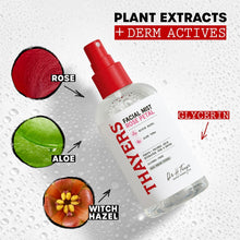 Thayers Facial Mist Rose Petal travel mist bottle with water droplets and plant icons
