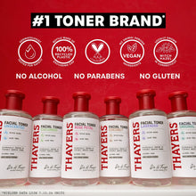 Row of Thayers facial toner bottles with red caps