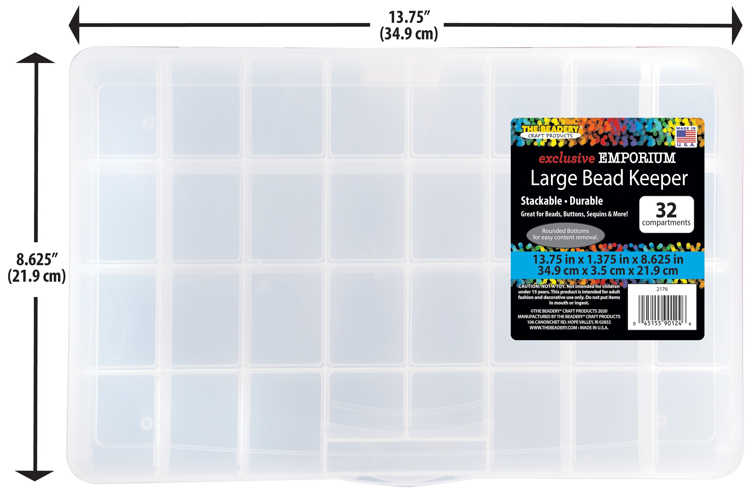 The Beadery - 32 Comp Large Bead Keeper Box - Clear Plastic - 2176