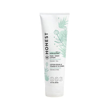 Baby face and body lotion, white tube with green botanical design