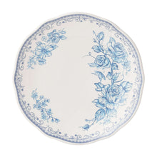 Blue stoneware salad plate with corner floral accents and border