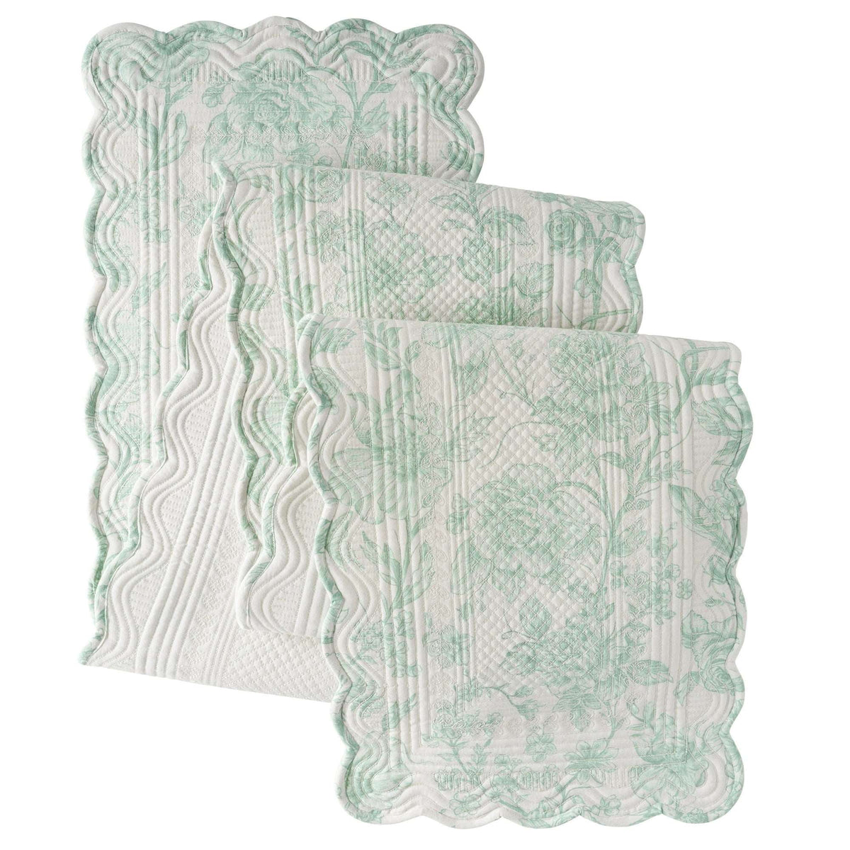 The Pioneer Woman Agatha Quilted Fabric Table Runner, Green & White, 14" x 90"