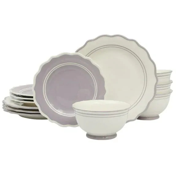 The Pioneer Woman Ainsley 12-Piece Ceramic Dinnerware Set, Sage Blue