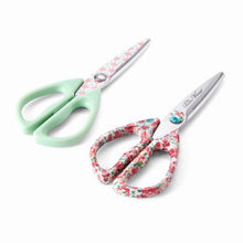2-piece all-purpose kitchen scissors set, mint handles with floral patterned blades