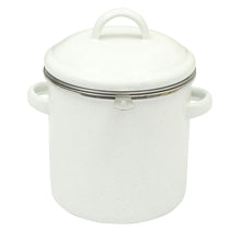 Grease strainer pot with lid, speckled linen enamel and curved side handles