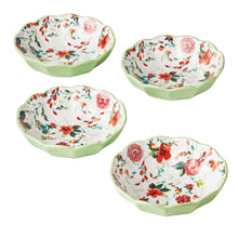 Ceramic pasta bowl set, mint green with floral pattern