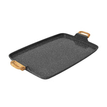 Charcoal speckle cast aluminum double griddle with wooden side handles