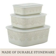 The Pioneer Woman Vintage Lace 6-Piece Nesting Casserole Baking Dish Bakeware Set with Lids, Linen