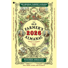Old Farmer's Almanac 2026 paperback with illustrated green cover and weather forecasts
