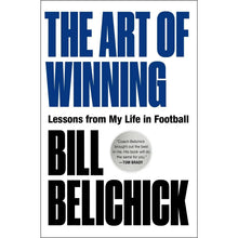 Hardcover book with blue and black cover text: The Art of Winning by Bill Belichick