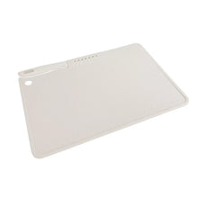 White cutting board with handle hole and ridged detail