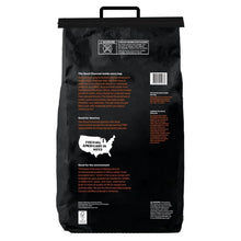 Lump charcoal bag back panel with product details label and barcode