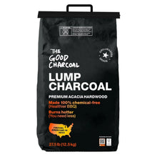 Lump charcoal bag, black acacia hardwood with handle and front label